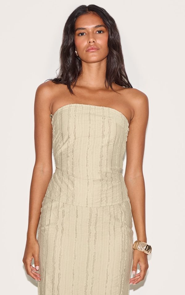 Sage Khaki Textured Frayed Bandeau Top