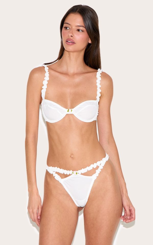 Cream Ribbed Frill Underwired Lingerie Set