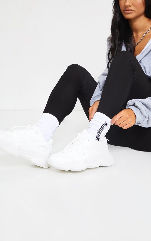White Wide Fit Chunky Bubble Sole Panelled Up Sneakers