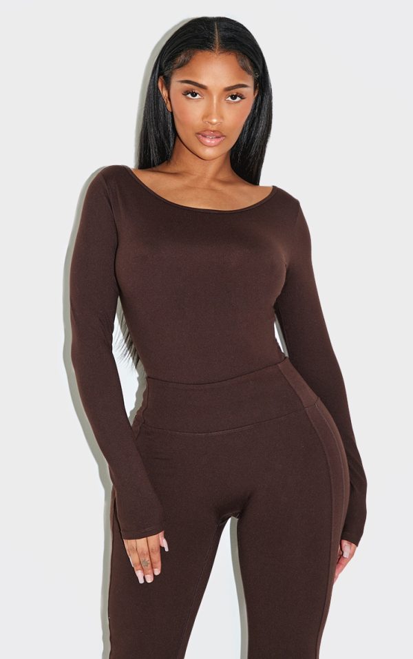 Shape Chocolate Sculpt Boat Neck Long Sleeve Bodysuit
