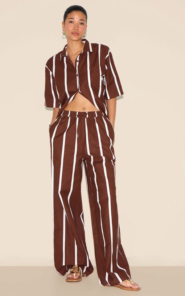 Choc Brown Striped Wide Leg Pants