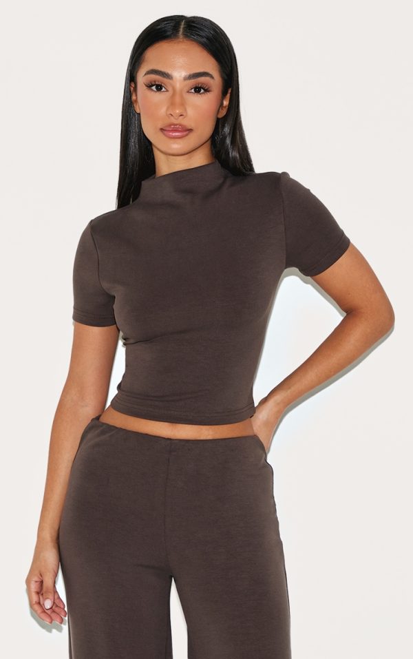 Petite Chocolate Modal Cap Sleeve Crop Top