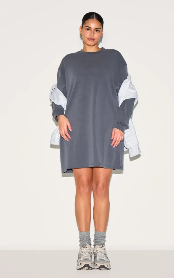 Plus Charcoal Grey Modal Long Sleeve Sweatshirt Dress