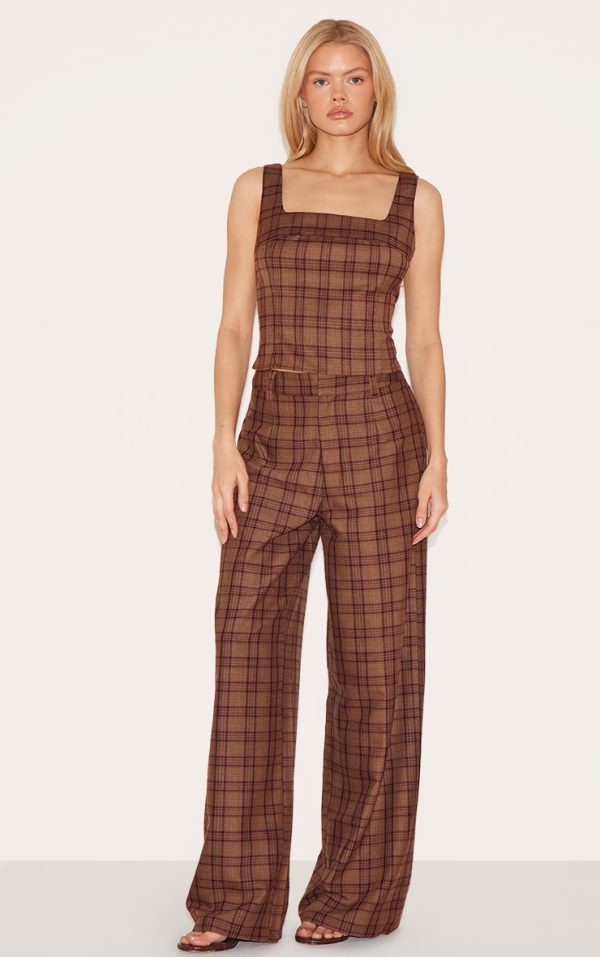 Brown Tailored Woven Check Pants
