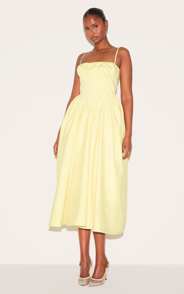 Lemon Ruched Bust Corset Strappy Midaxi Dress