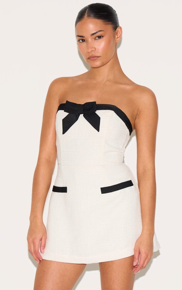 Petite White Jacquard Bandeau Romper