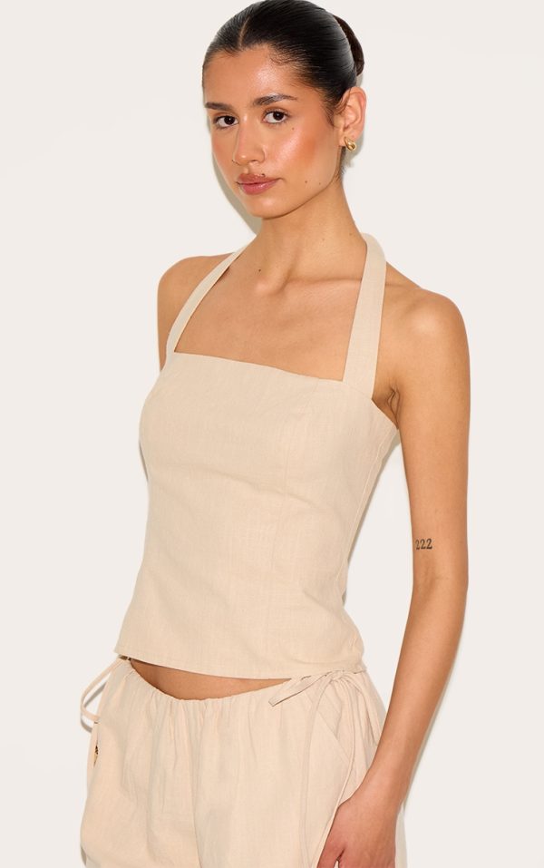 Tall Natural Premium Linen Look Halterneck Top
