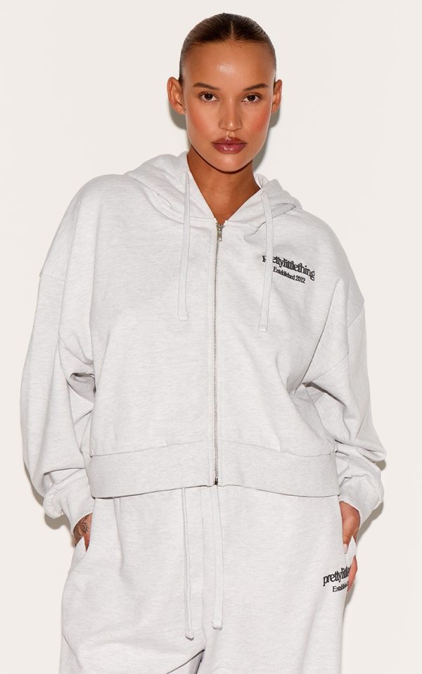 Plus Washed Grey Premium Print Zip Front Hoodie