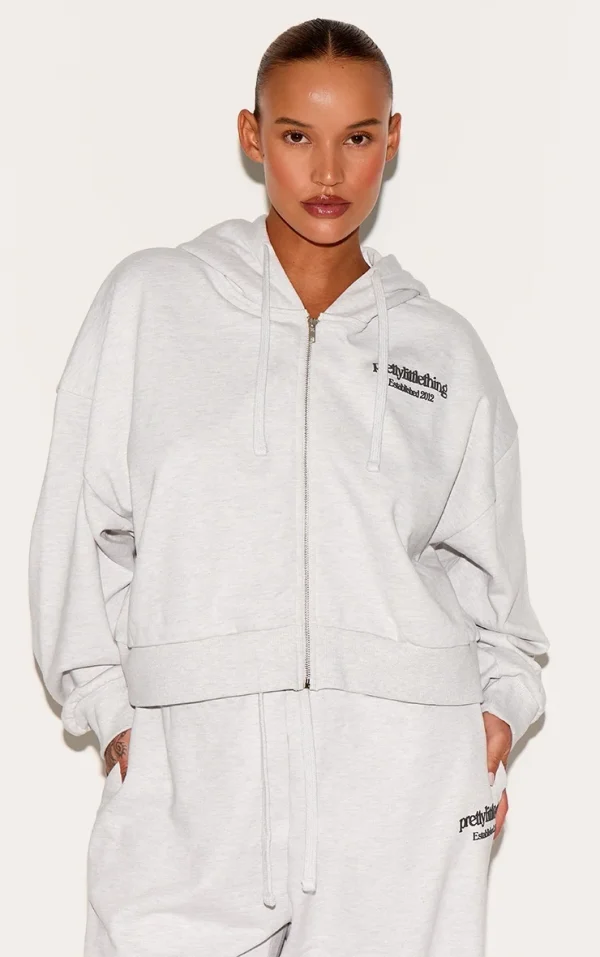 Plus Washed Grey Premium Print Zip Front Hoodie
