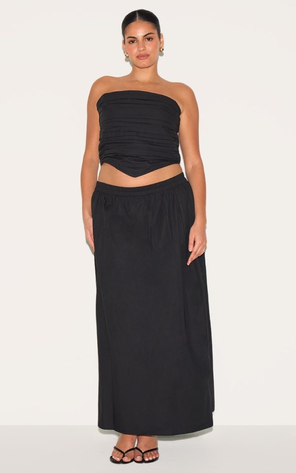 Plus Black Cotton Poplin Maxi A-line Skirt