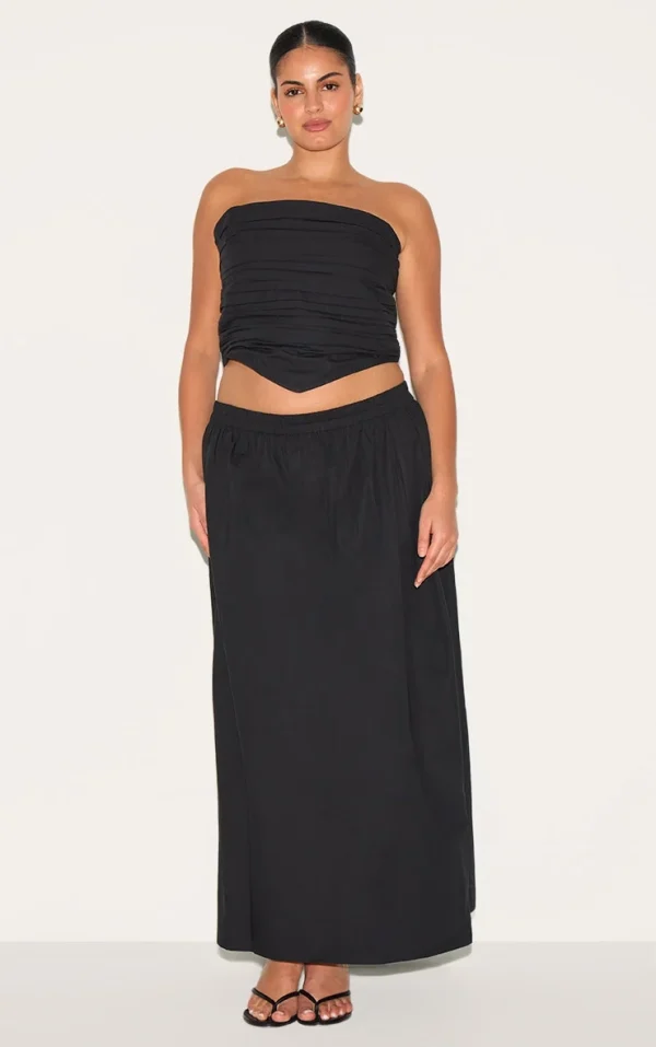 Plus Black Cotton Poplin Maxi A-line Skirt