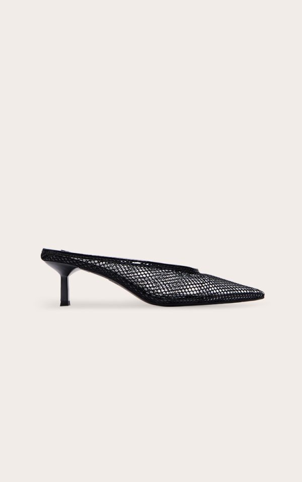 Black Mesh Point Toe Low Heel Court Mules