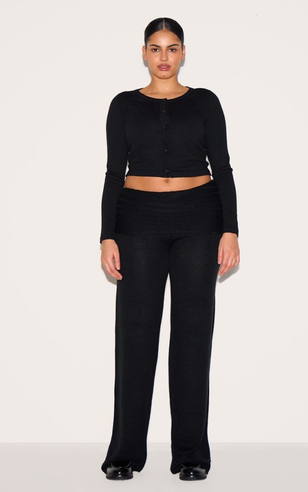 Plus Black Knitted Wide Leg Pants