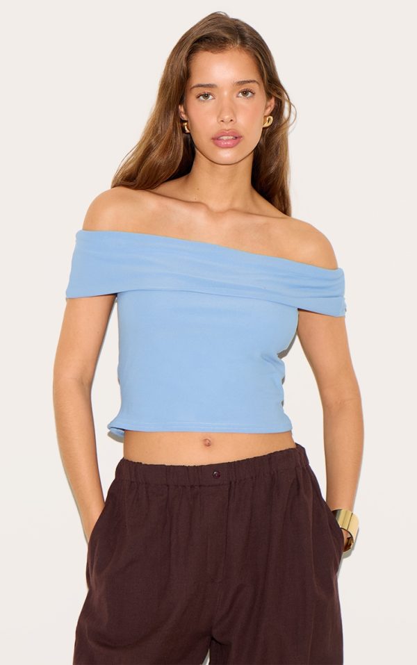 Sky Blue Soft Touch Bardot Long Top