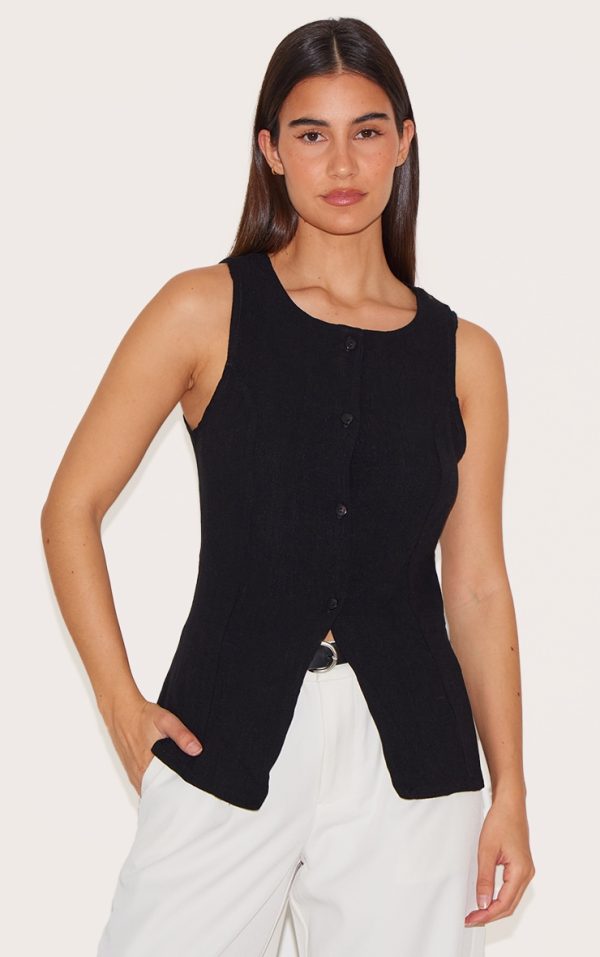 Black Longline Bengaline Vest