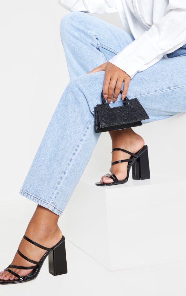 Black Block Heel Strappy Mule Sandal