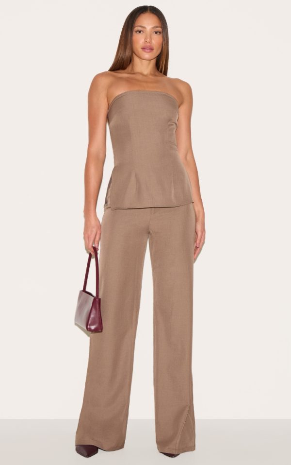 Tall Mushroom Mid Rise Tailored Wide Leg Pants
