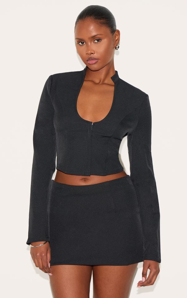 Black Plunge Scoop Neck Shirt