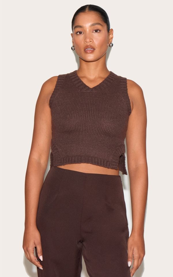 Deep Chocolate Knitted Ribbed Detail Vest
