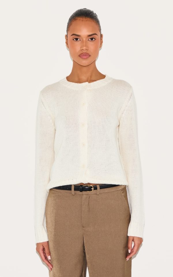 Cream Thick Knit Button Up Cardigan