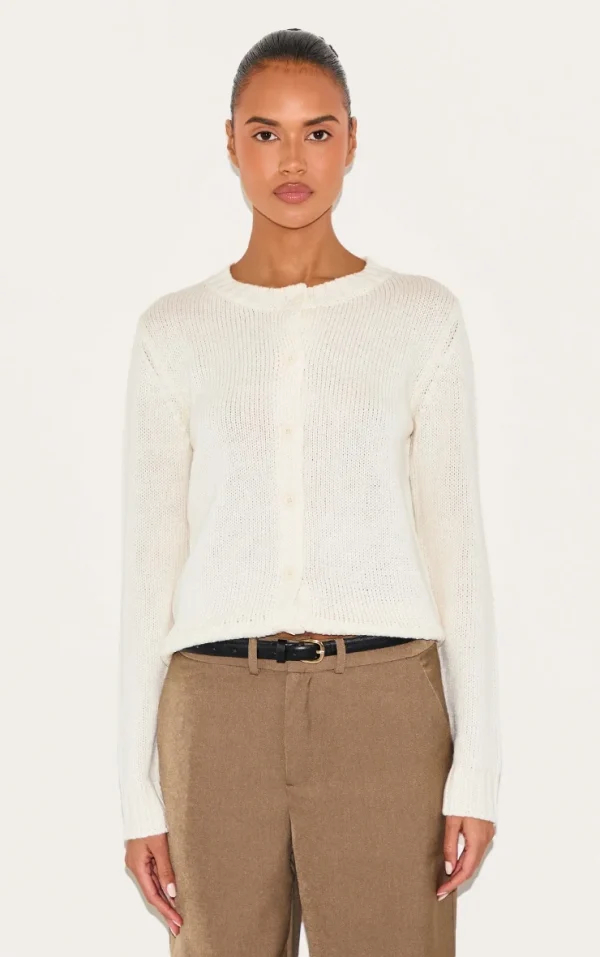 Cream Thick Knit Button Up Cardigan