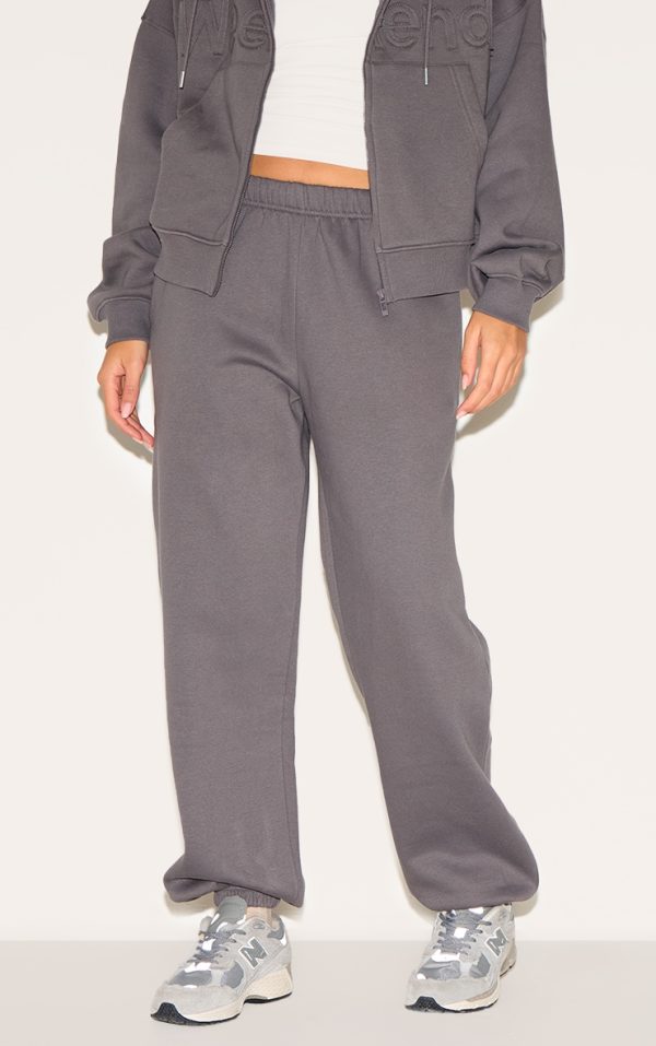 Charcoal Washed Weekend Applique Thin Waistband Cuffed Sweatpants
