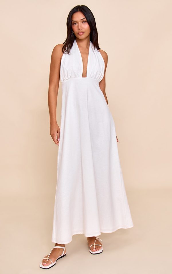 White Plunge Halterneck Maxi Dress