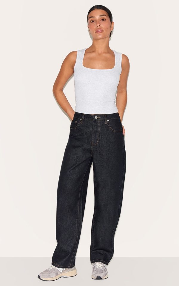 PRETTYLITTLETHING Petite Dark Indigo High Waist Boyfriend Jeans