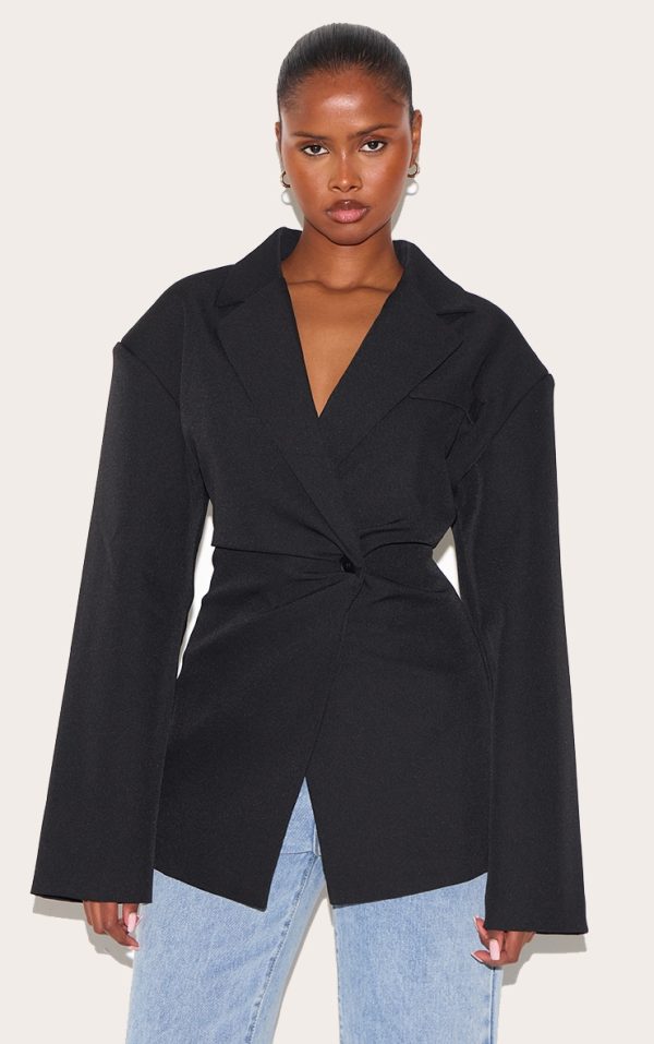Black Tailored Cinched Waist Blazer