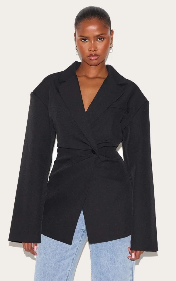 Black Tailored Cinched Waist Blazer