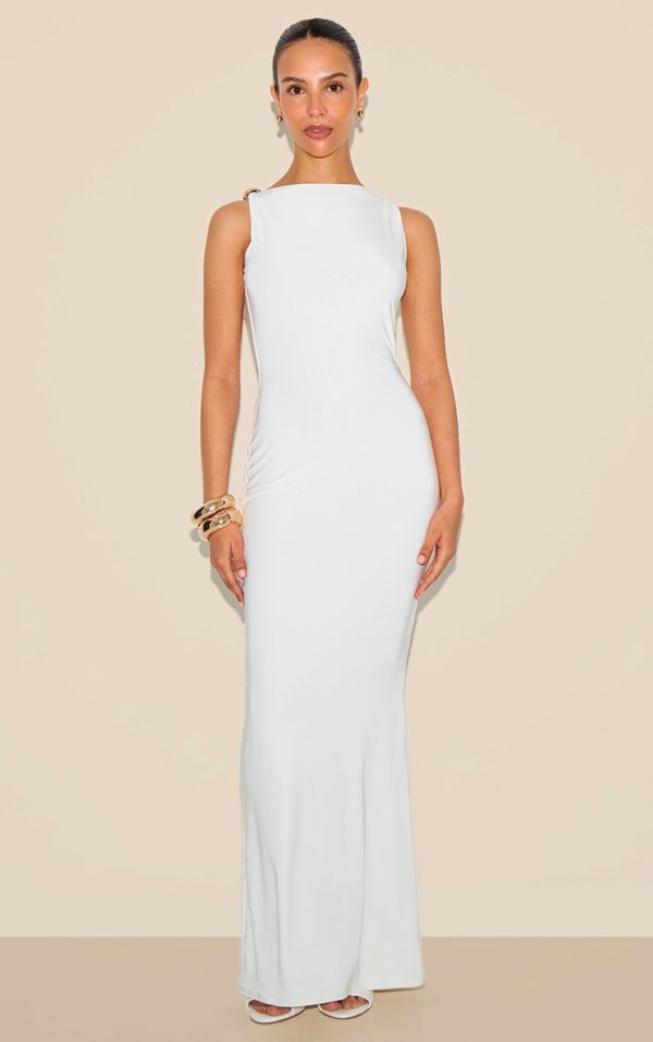Petite White Gold Trim Detail Maxi Dress