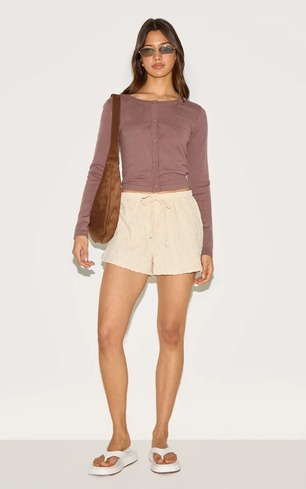 Cream Textured Jersey Drawstring Floaty Shorts