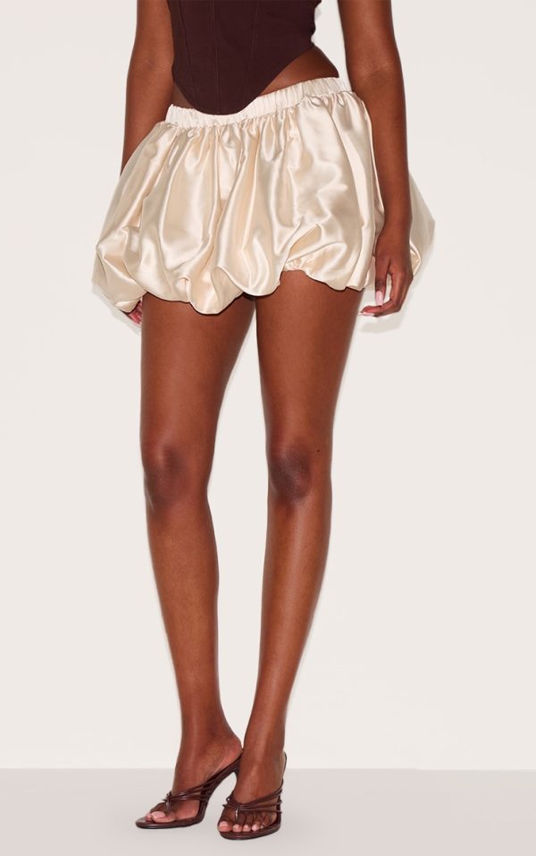 Champagne Satin Elasticated Waistband Mini Puffball Skirt