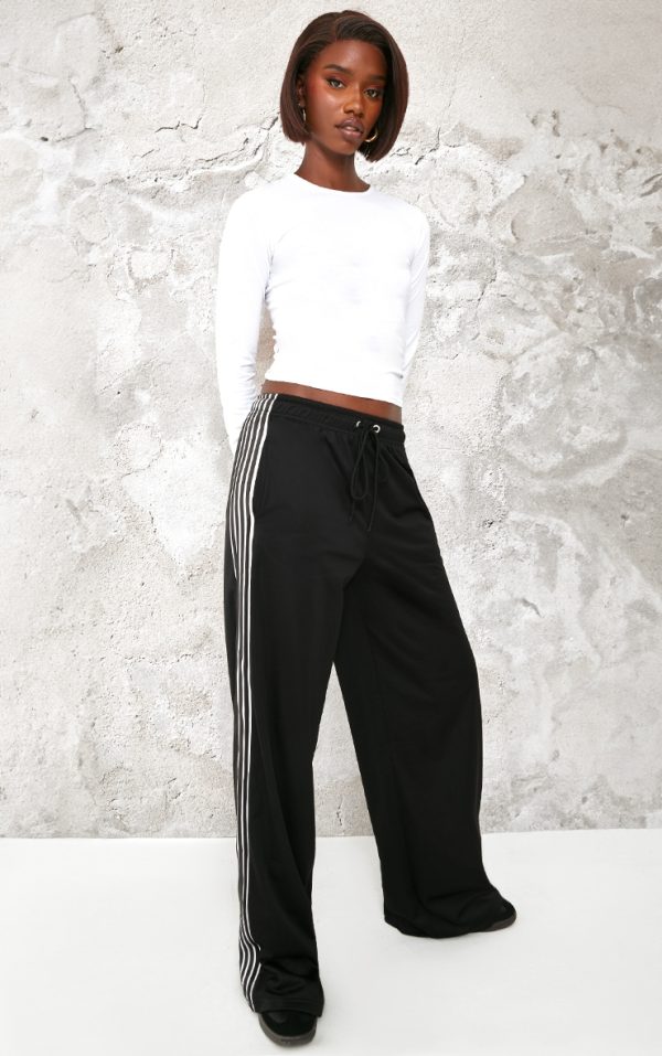 Tall Black Tricot Side Stripe Wide Leg Sweatpants