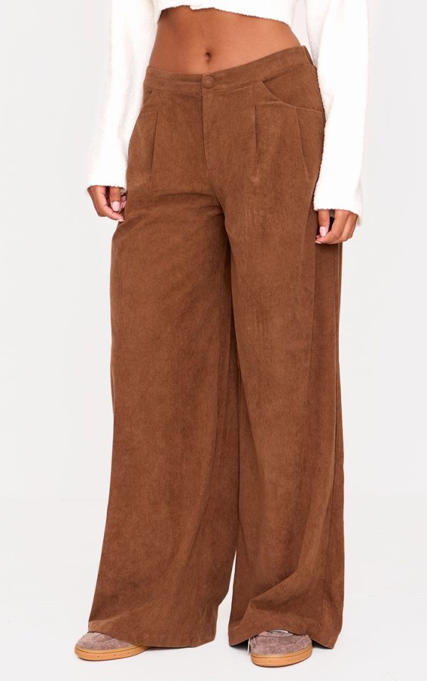 Chocolate Cord Pleated Wide Leg Pants