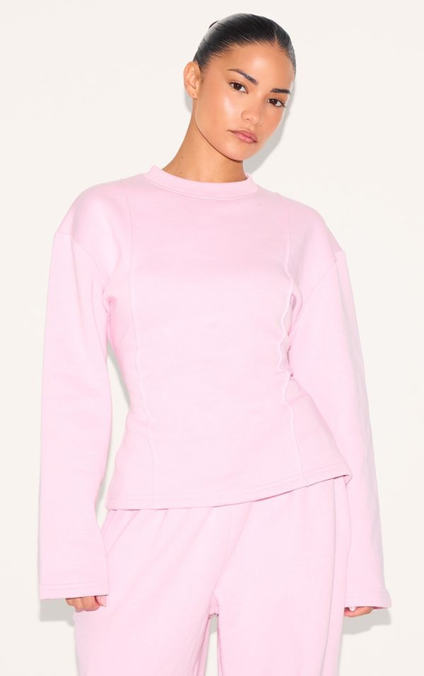 Petite Baby Pink Long Sleeve Waist Cinched Sweatshirt