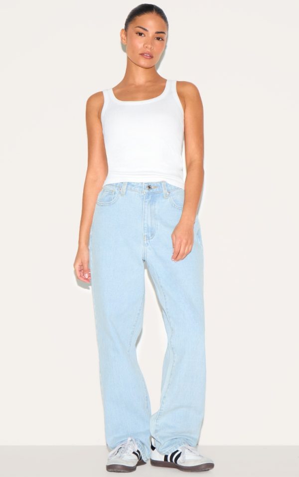 PRETTYLITTLETHING Petite Light Blue High Waist Straight Leg Jeans