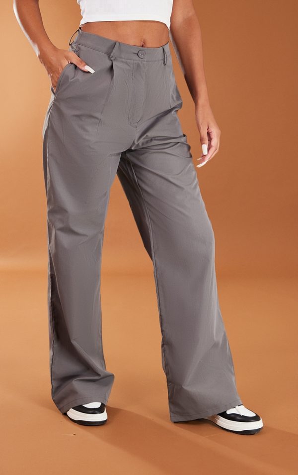 Charcoal Peach Skin Straight Leg Pants