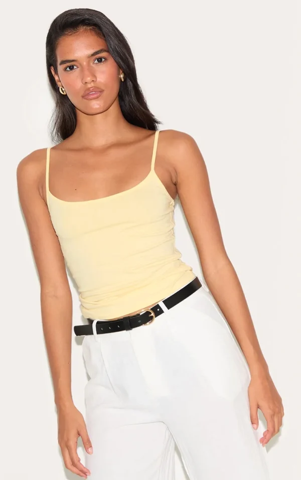 Butter Yellow Soft Cotton Strappy Vest Top