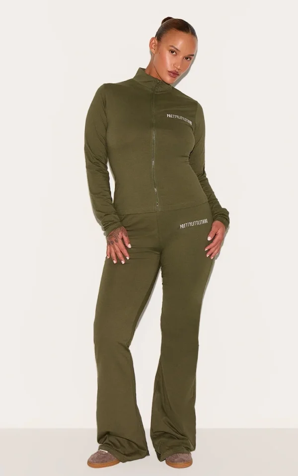 PRETTYLITTLETHING Plus Khaki Jersey Skinny Flared Pants