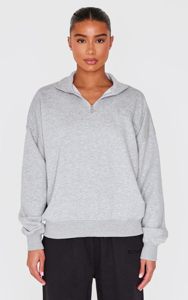 Ash Grey Oversized Quarter Zip Sweat Top