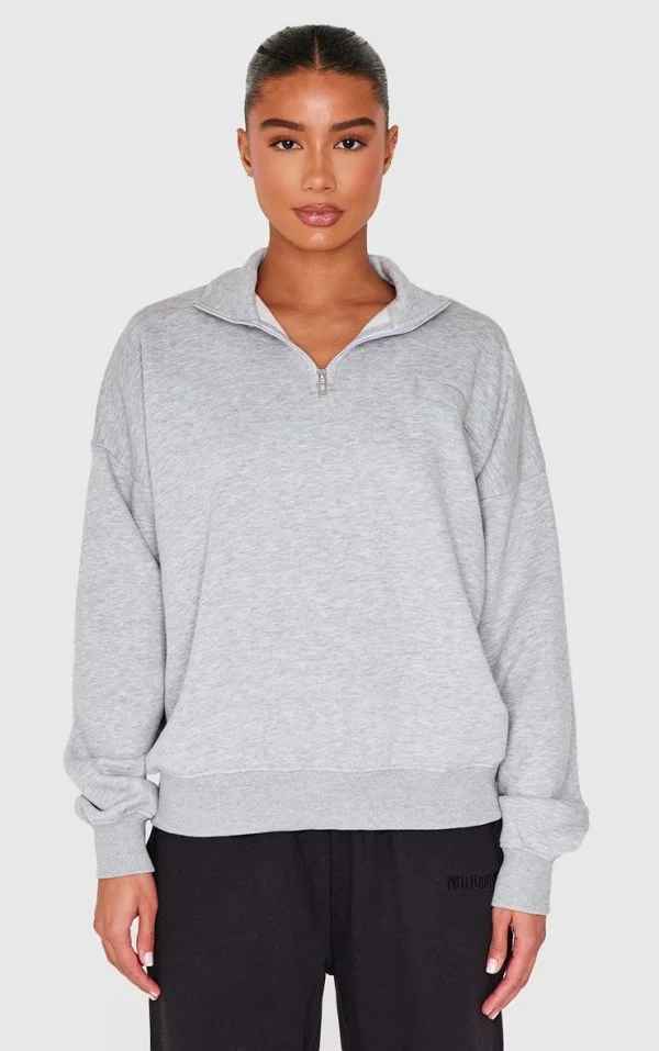 Ash Grey Oversized Quarter Zip Sweat Top