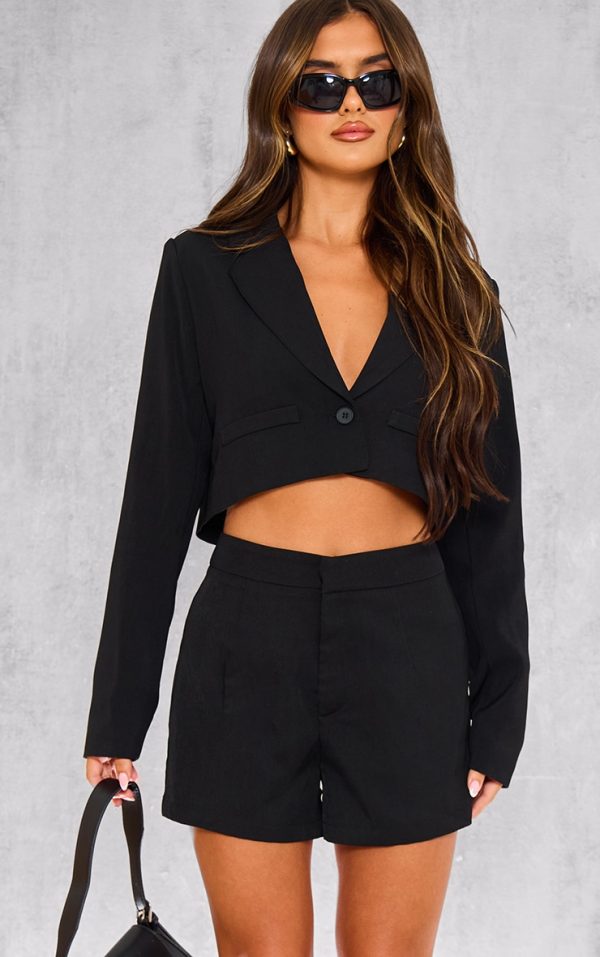 Black Tailored Cropped Pocket Detail Blazer