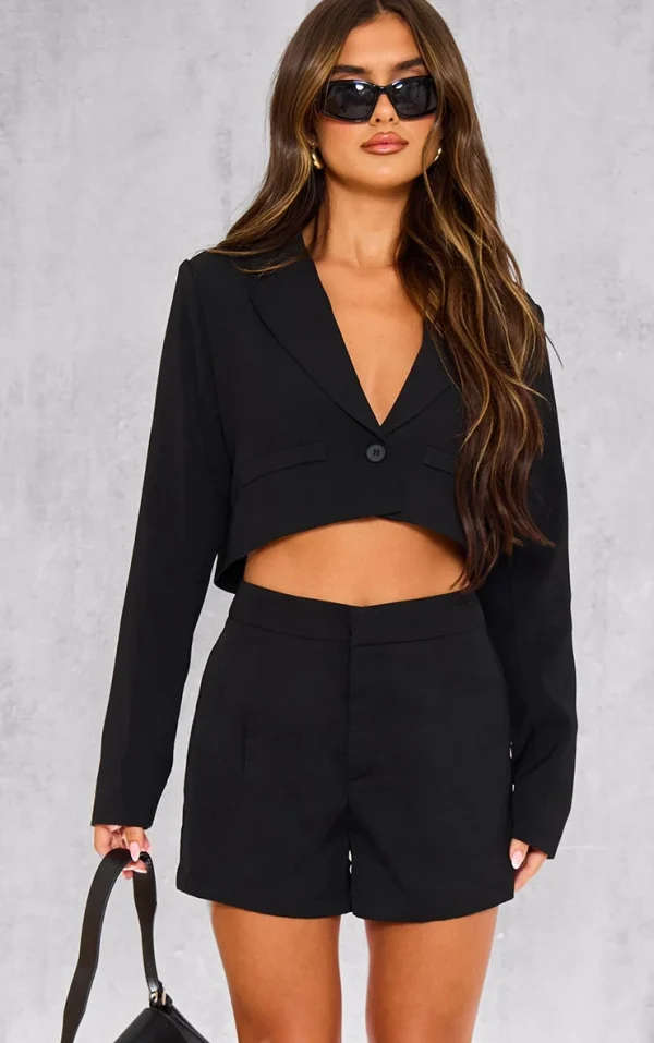 Black Tailored Cropped Pocket Detail Blazer