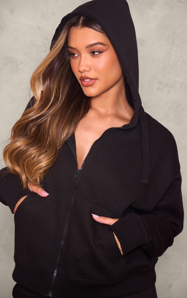 Black Oversized Hooded Zip Up Sweat