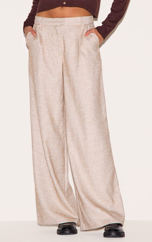Sand Herringbone Mid Rise Tailored Pants