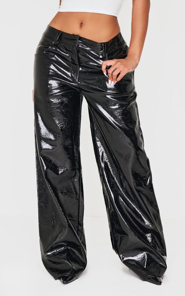 Shape Black Faux Leather Textured Wide Leg Pants