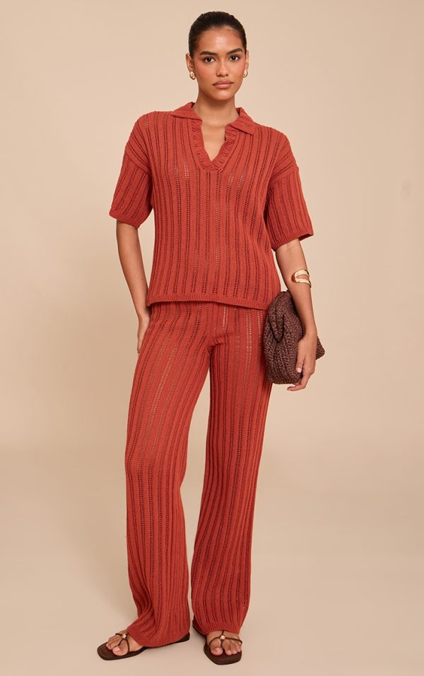 Rust Crochet Knit Pant