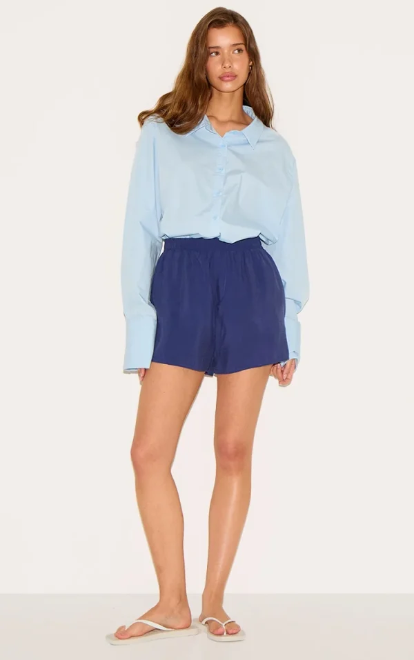 Navy Peached Woven Elasticated Waist Shorts