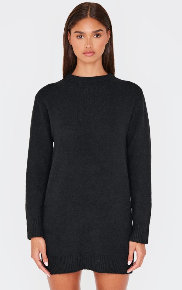 Black Soft Knit Oversized Basic Sweater Dress